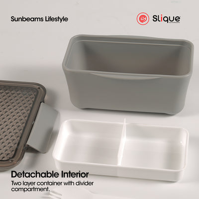 SLIQUE Premium Stainless Steel Insulated Lunch Box w/ Compartment 900ml BPA Free (GREY)