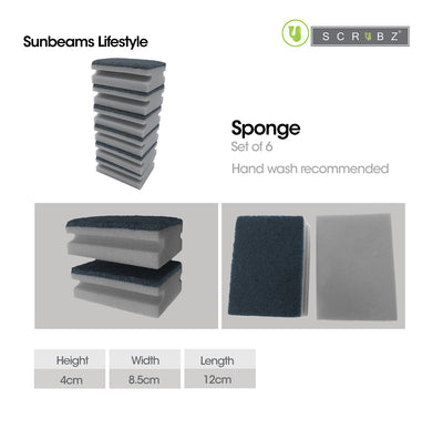SCRUBZ Premium 2 in 1 Cleaning Sponge Set of 6