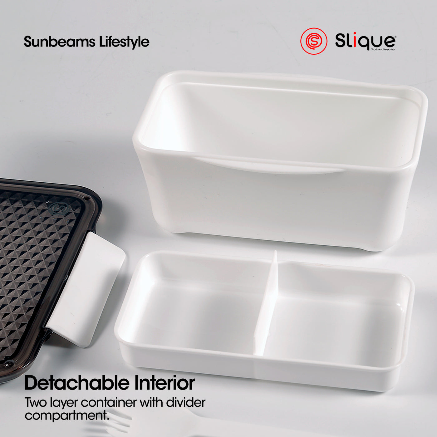 SLIQUE Premium Stainless Steel Insulated Lunch Box w/ Compartment 900ml BPA Free (WHITE)