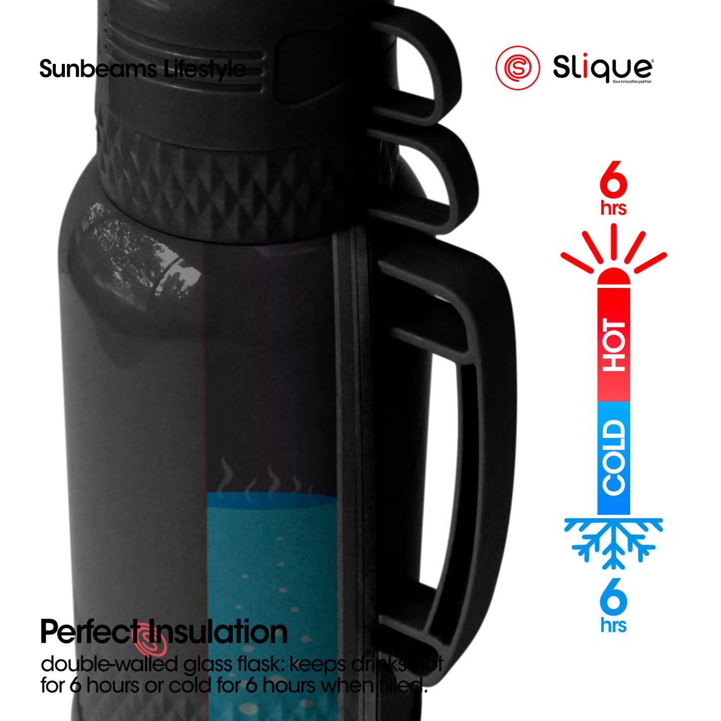 SLIQUE Insulated Vacuum Flask w/ 2 Cups 1L/1.8L