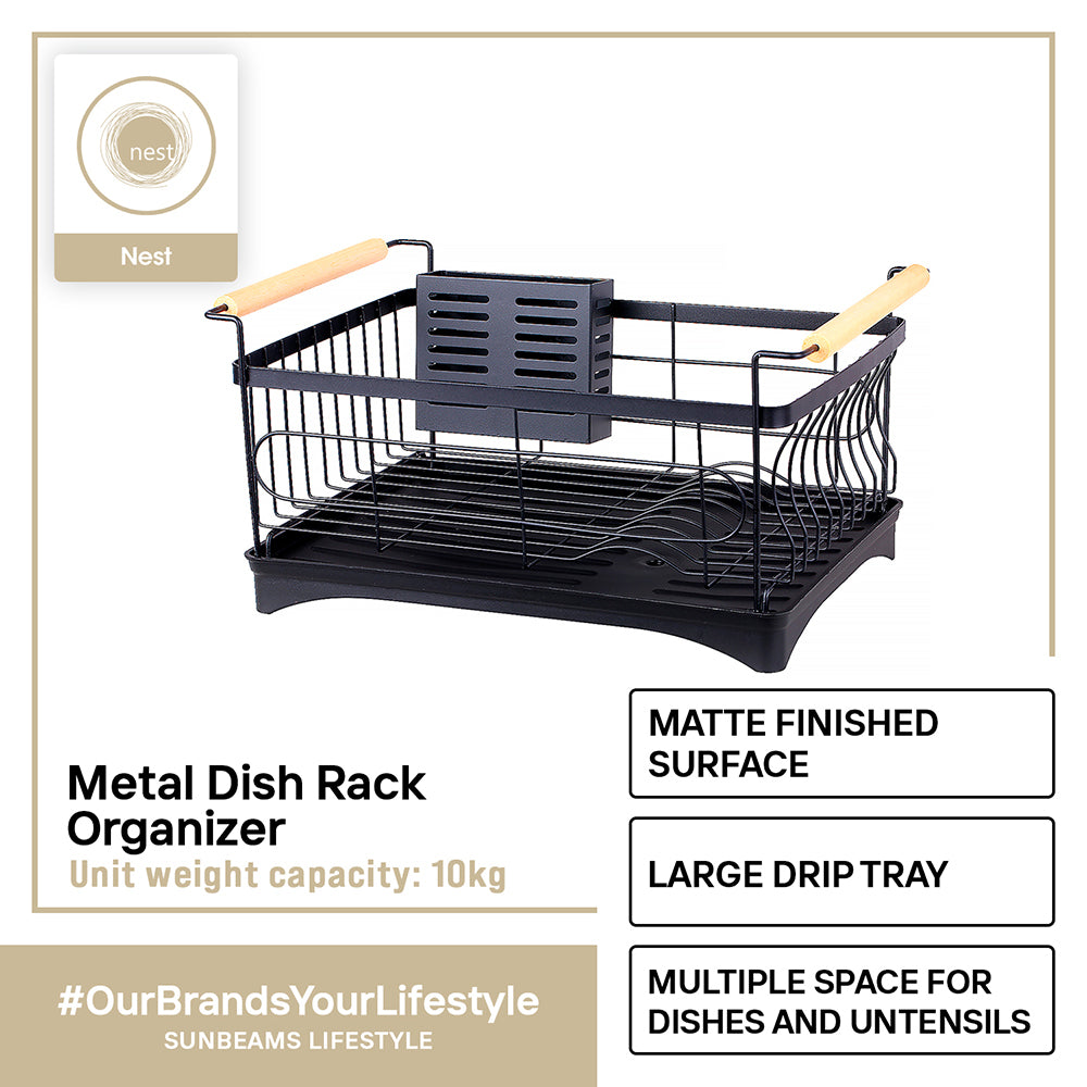 NEST DESIGN LAB Premium  Heavy duty  Durable Dish Rack Organizer Metal 40x31x23cm Amazing Gift Idea For Any Occasion! (Black)
