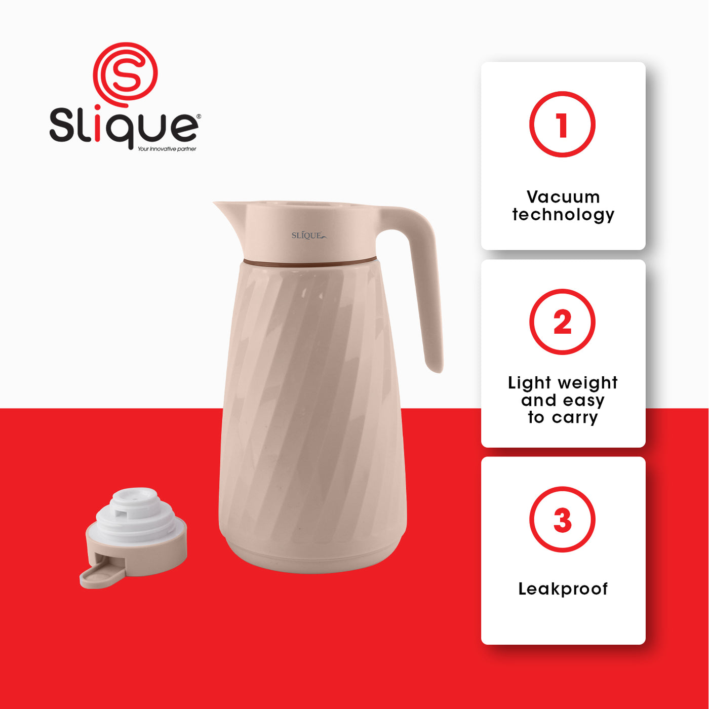 SLIQUE Premium Vacuum Flask 1000ml (Beige)