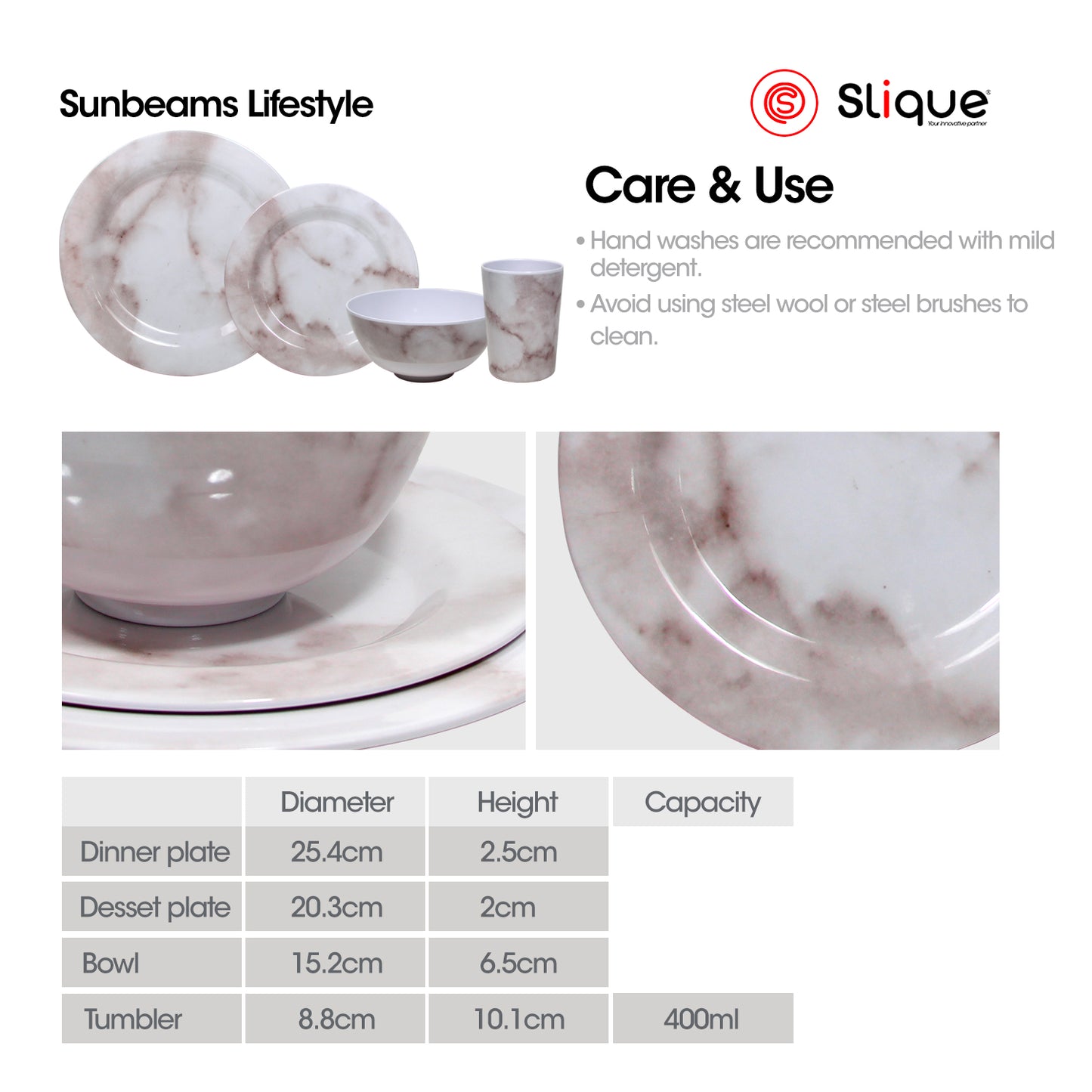 SLIQUE Premium Marble Dinnerware 24pcs