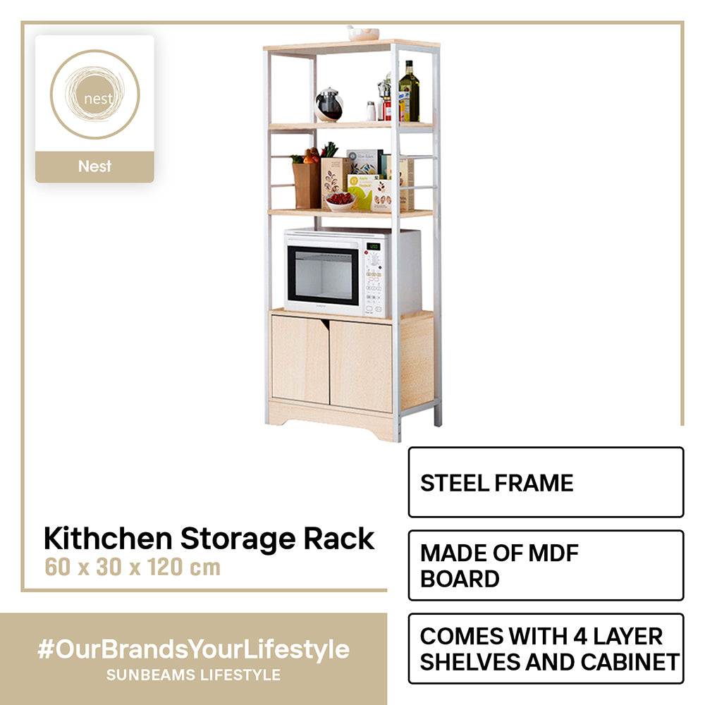 NEST DESIGN LAB Premium Kitchen Storage Rack Multi-Layer with Cabinet Layer Amazing Gift Idea For Any Occasion! (Maple)