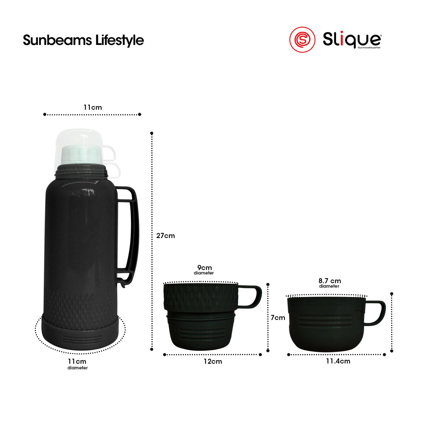 SLIQUE Insulated Vacuum Flask w/ 2 Cups 1L/1.8L