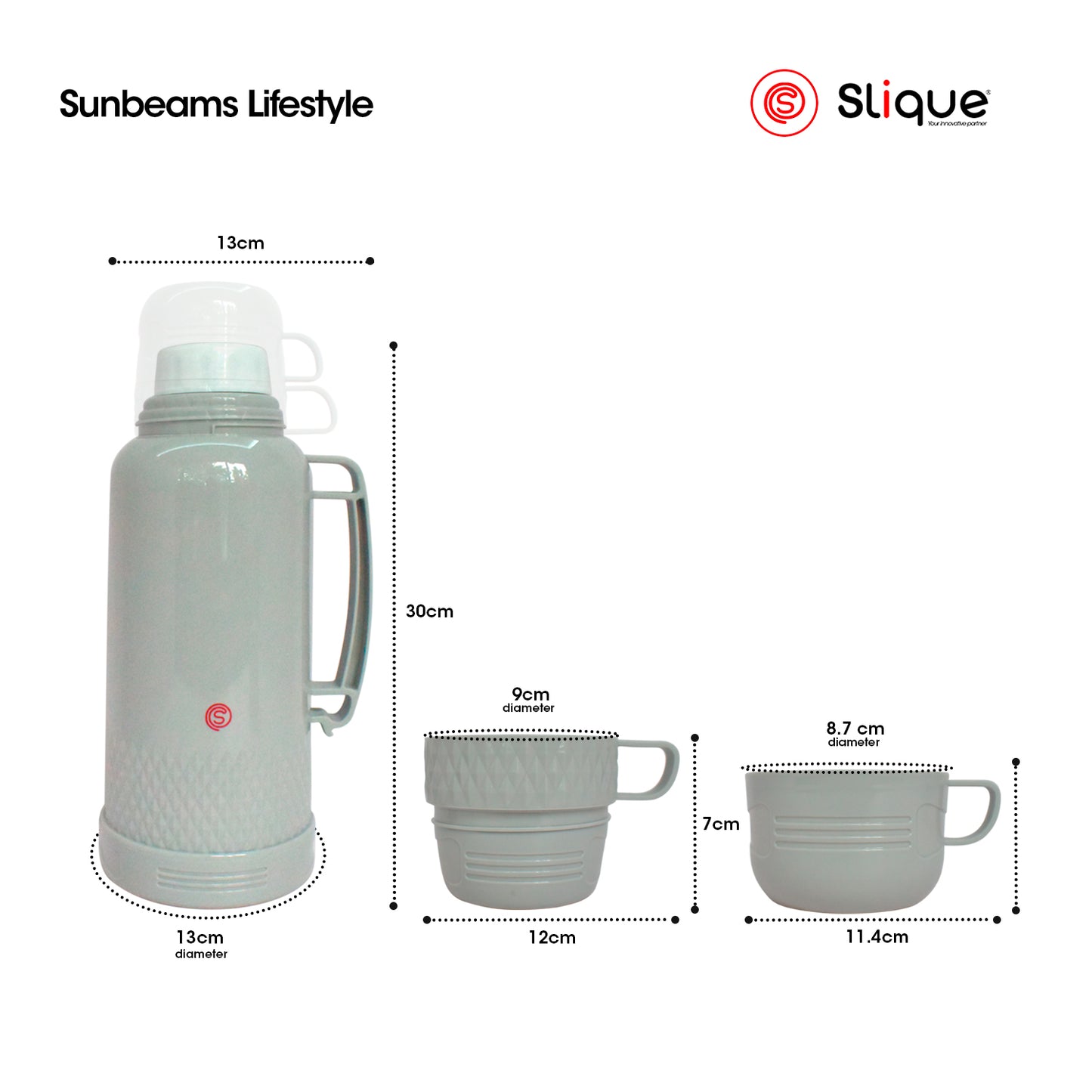 SLIQUE Insulated Vacuum Flask w/ 2 Cups 1L/1.8L