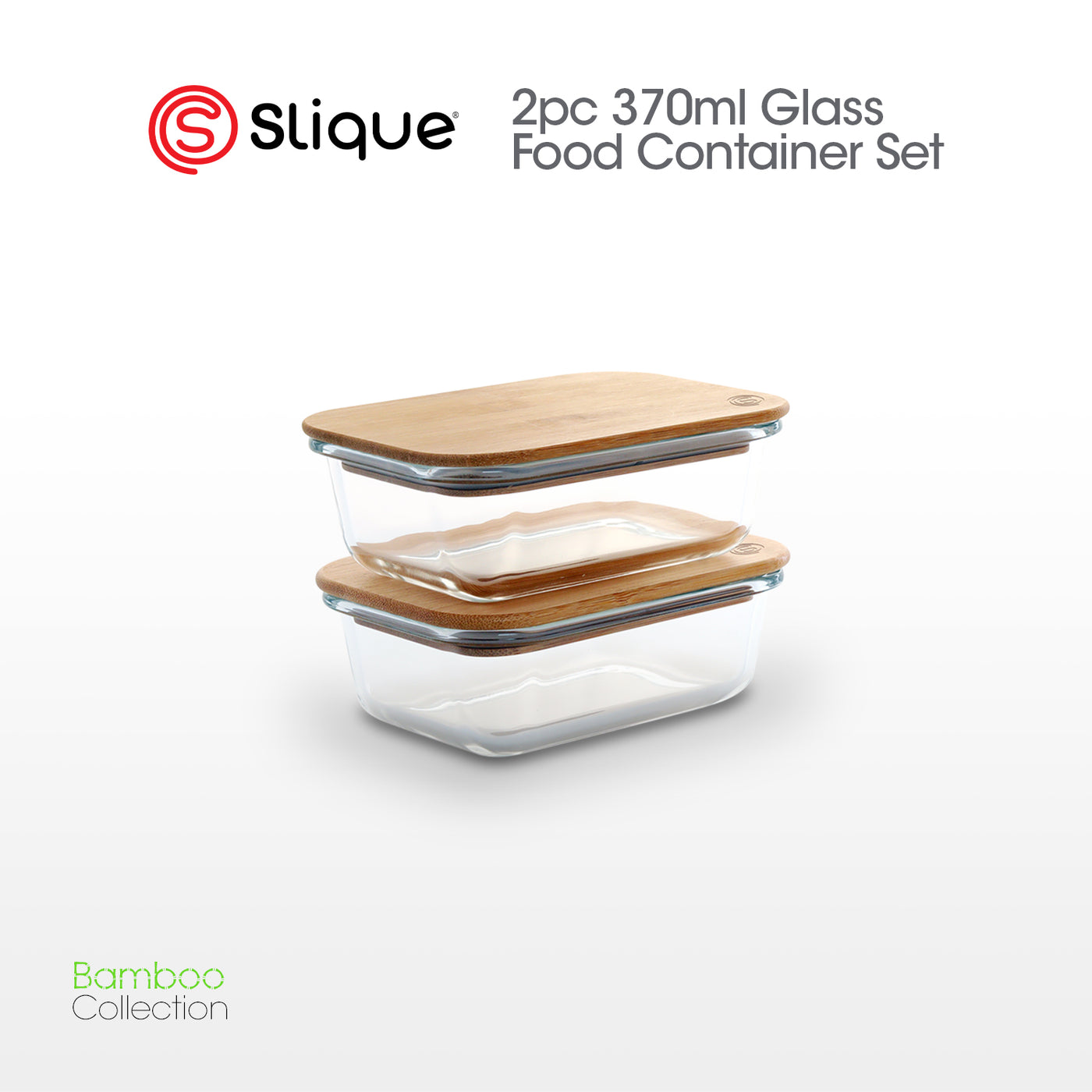 SLIQUE Food Container [Set of 2] Borosilicate Glass, Bamboo lid with Silicone Gasket