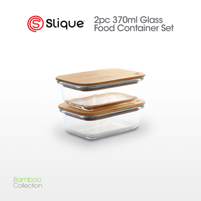 SLIQUE Food Container [Set of 2] Borosilicate Glass, Bamboo lid with Silicone Gasket