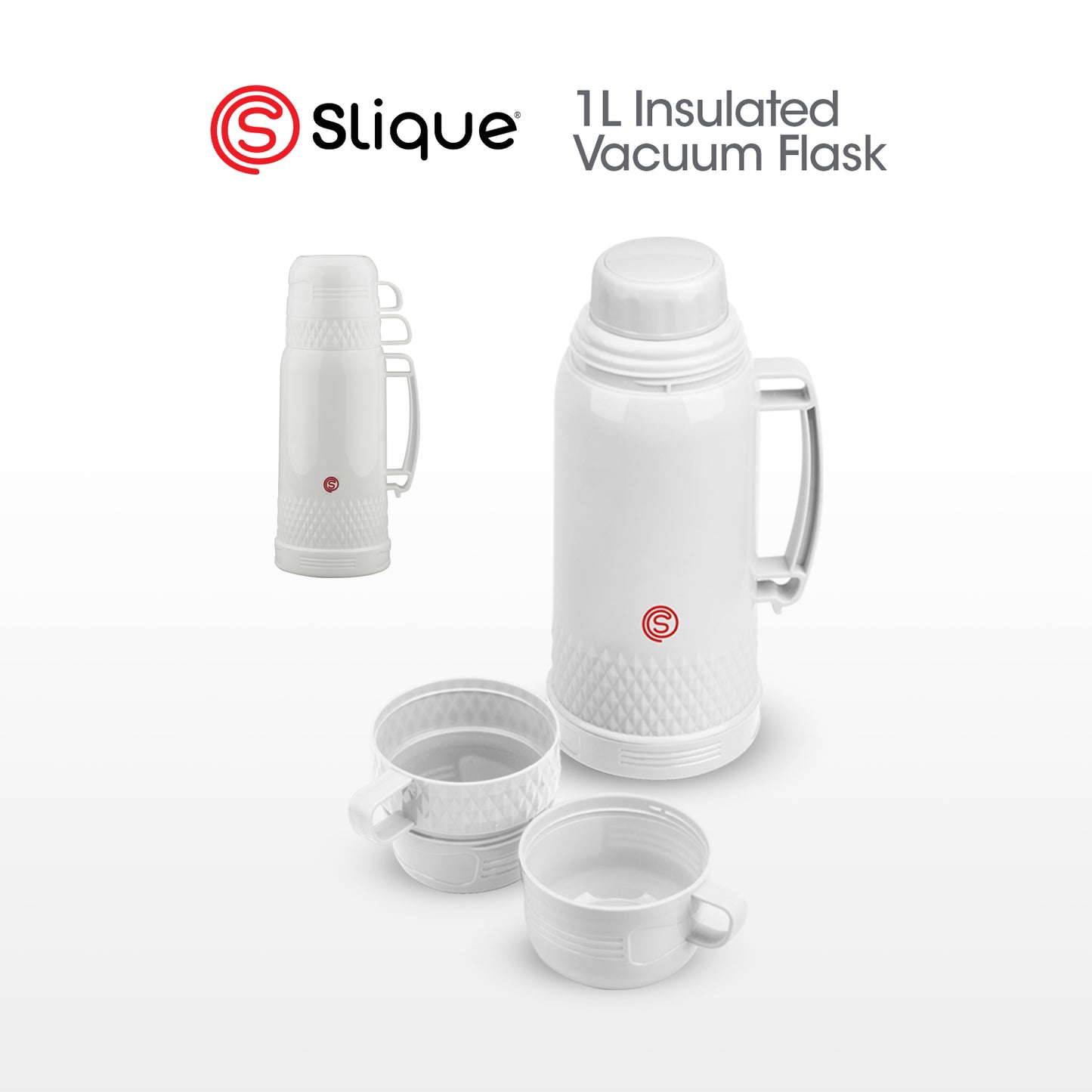 SLIQUE Insulated Vacuum Flask w/ 2 Cups 1L/1.8L