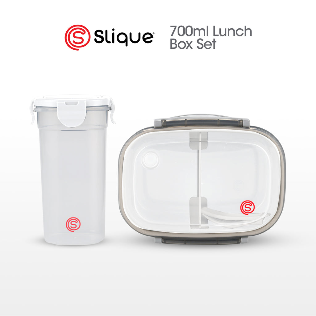 SLIQUE Premium Lunch Box Airtight Microwave Safe Set of 2 (Grey)
