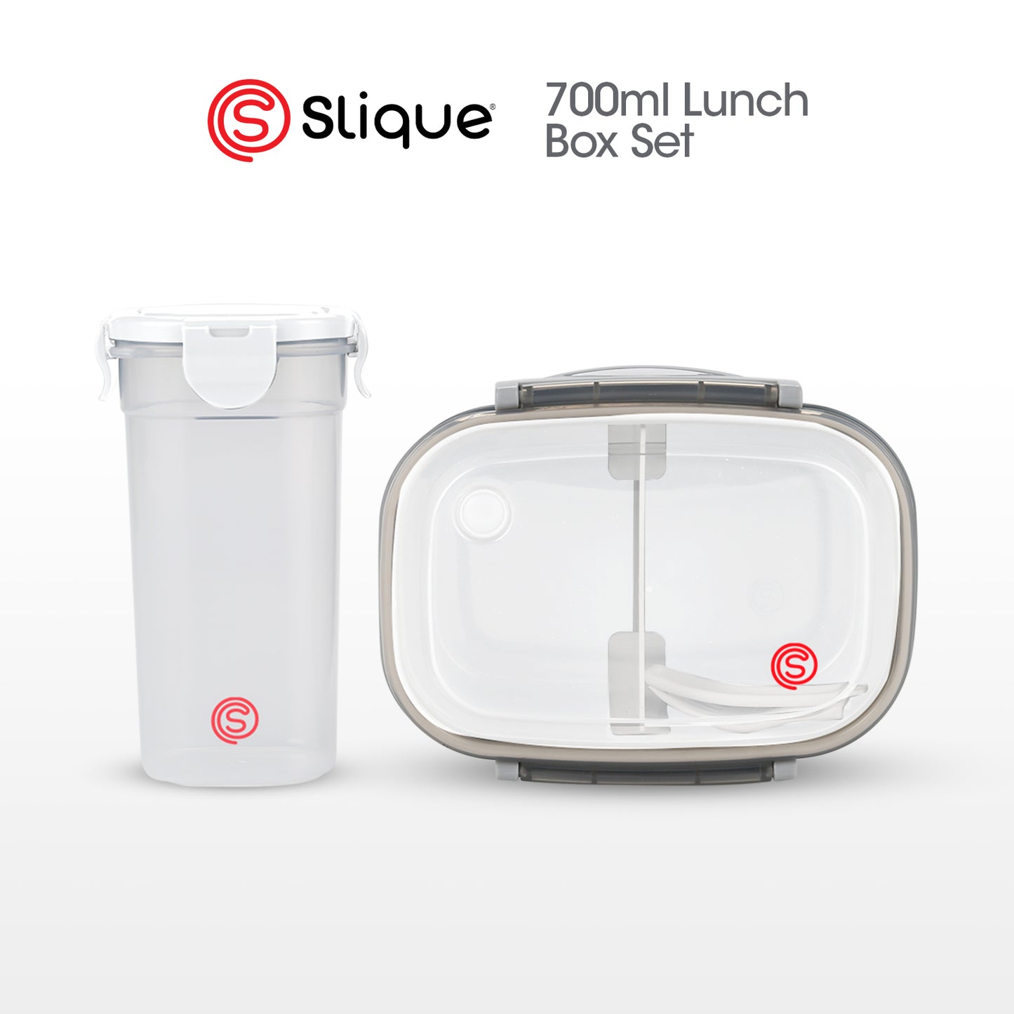SLIQUE Premium Lunch Box Airtight Microwave Safe Set of 2 (Grey)