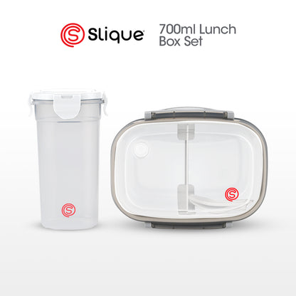 SLIQUE Premium Lunch Box Airtight Microwave Safe Set of 2 (Grey)
