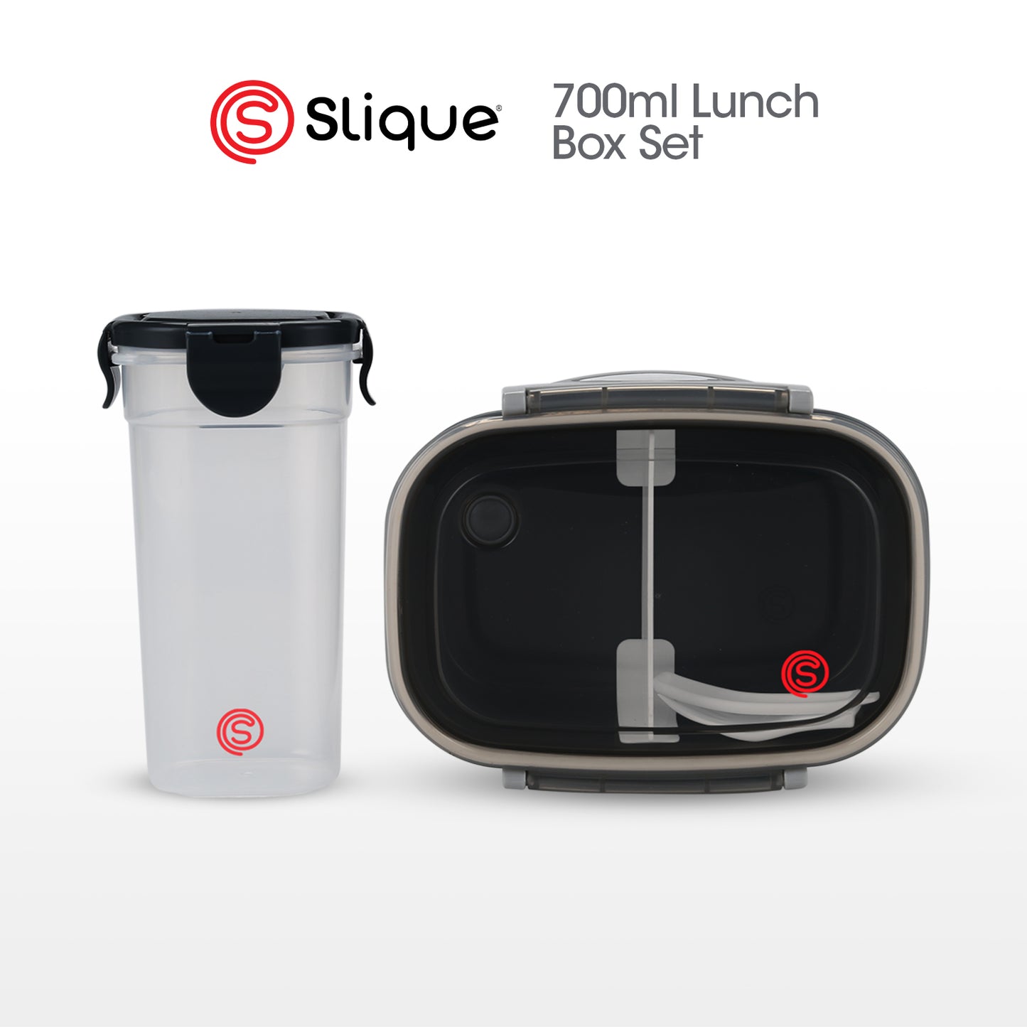 SLIQUE Premium Lunch Box Airtight Microwave Safe Set of 2 (Grey)