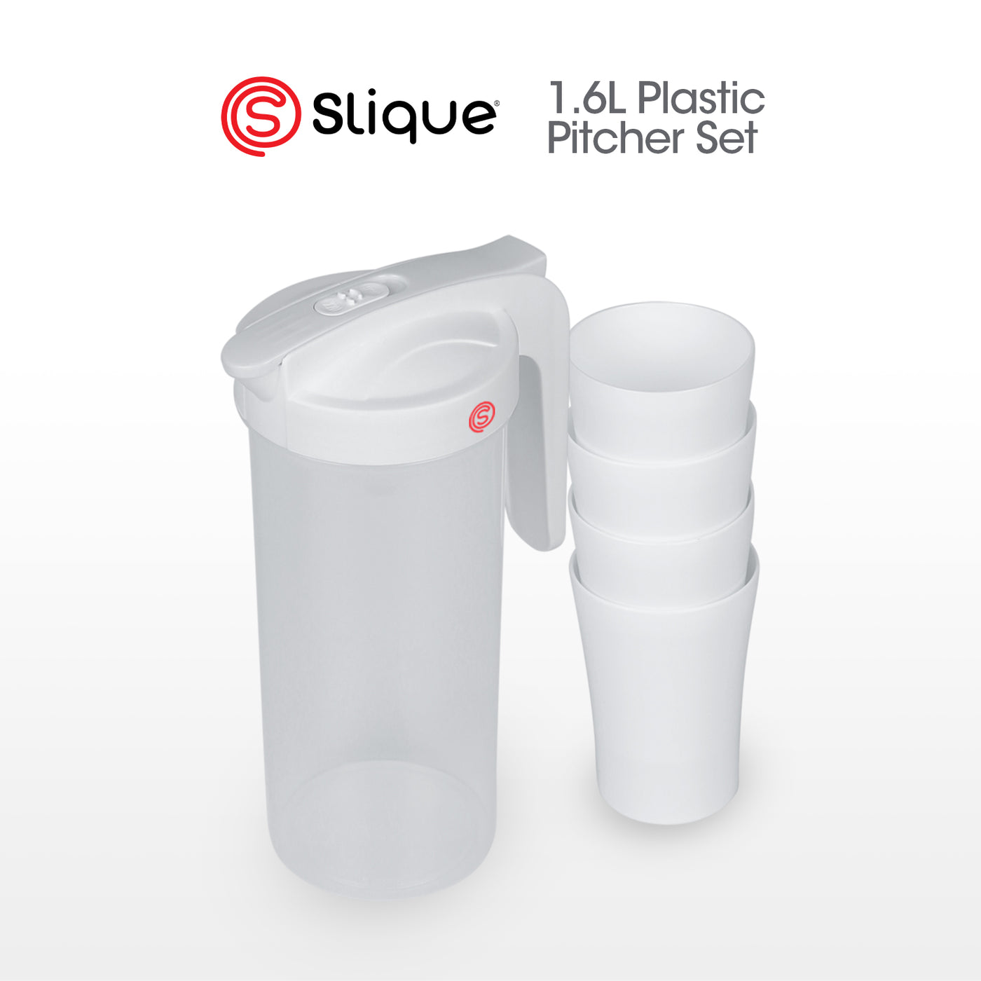 SLIQUE Premium Pitcher 1600 ml | 1.6 L w/ Lock & 4 Plastic Tumblers Set