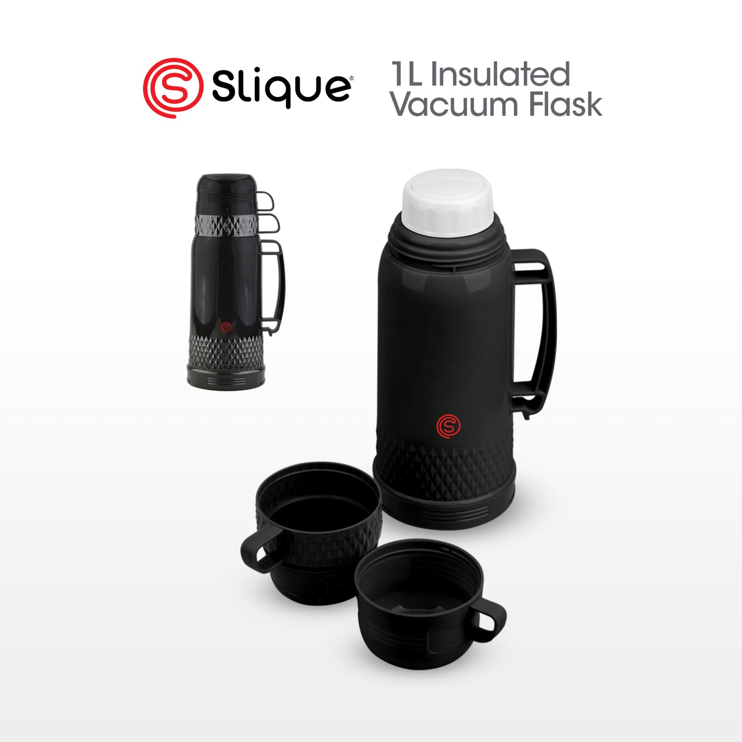 SLIQUE Insulated Vacuum Flask w/ 2 Cups 1L/1.8L