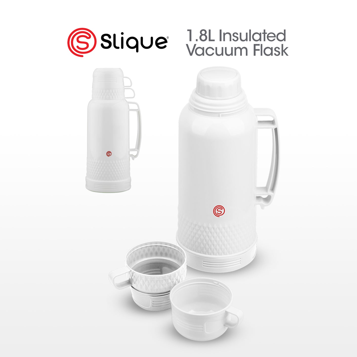 SLIQUE Insulated Vacuum Flask w/ 2 Cups 1L/1.8L