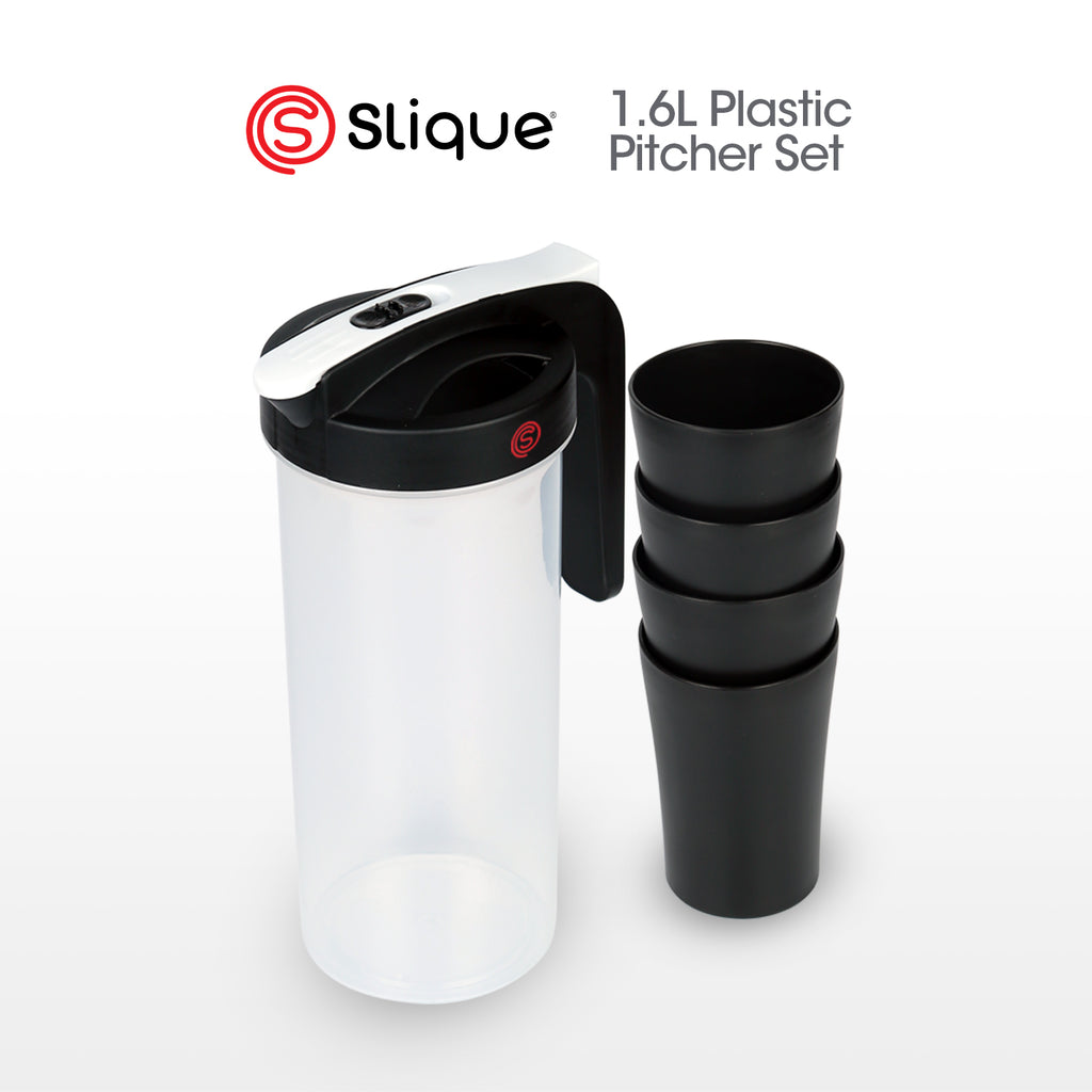 SLIQUE Premium Pitcher 1600 ml | 1.6 L w/ Lock & 4 Plastic Tumblers Set