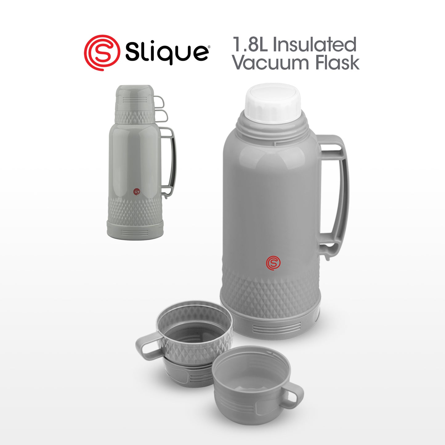 SLIQUE Insulated Vacuum Flask w/ 2 Cups 1L/1.8L