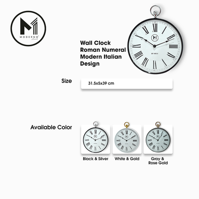 MODERNO Premium Wall Clock 12" with Gold Roman Numeral Modern Italian Design Amazing Gift Idea For Any Occasion!