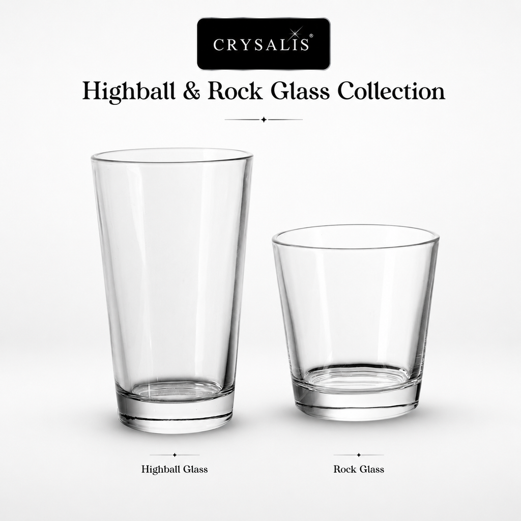 Crysalis Essence Glassware Collection Highball Rock Glass Soda-Lime Drinking Glass - Classic Design