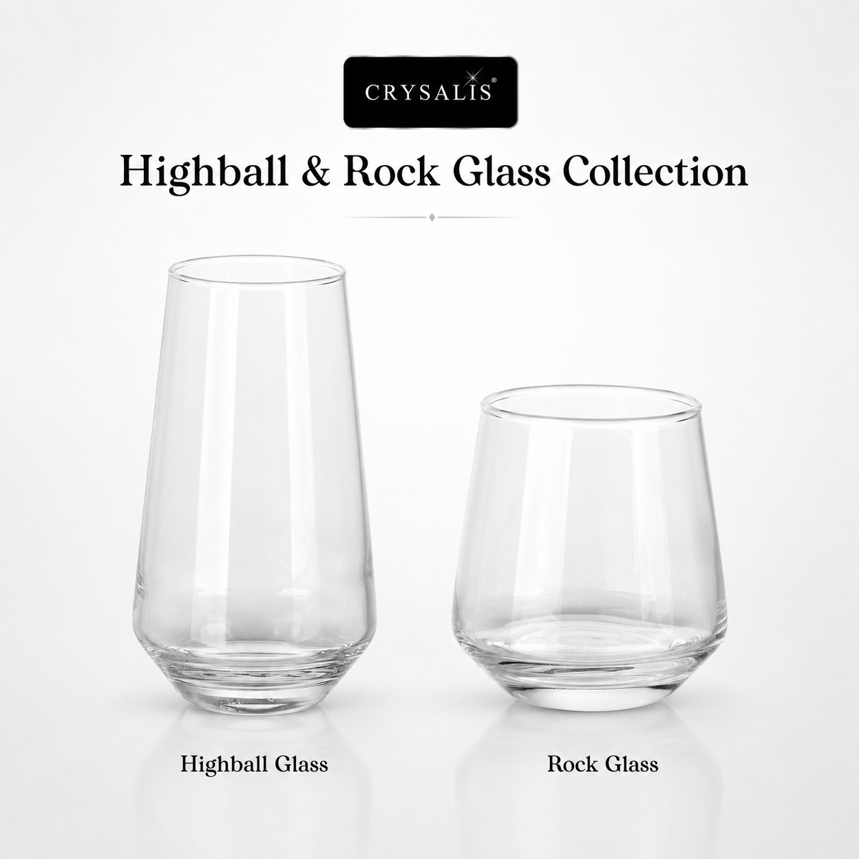 Crysalis Essence Glassware Collection Highball Rock Glass Soda-Lime Drinking Glass - Stemless Design