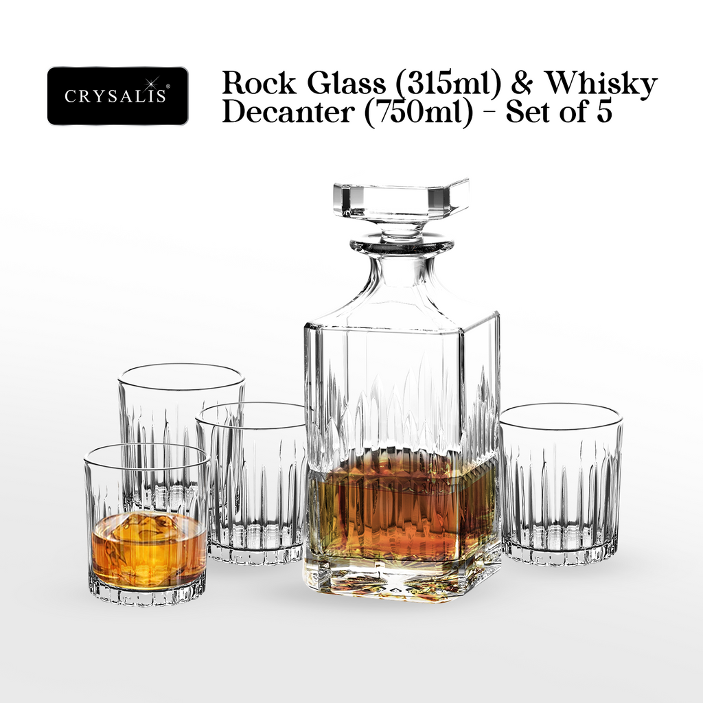 CRYSALIS Royalty 5pcs Decanter with Rock Glass Set