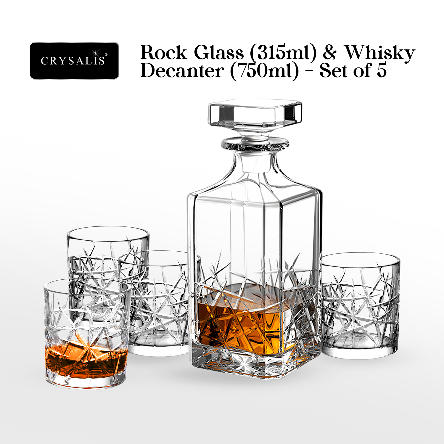 CRYSALIS Royalty 5pcs Decanter with Rock Glass Set