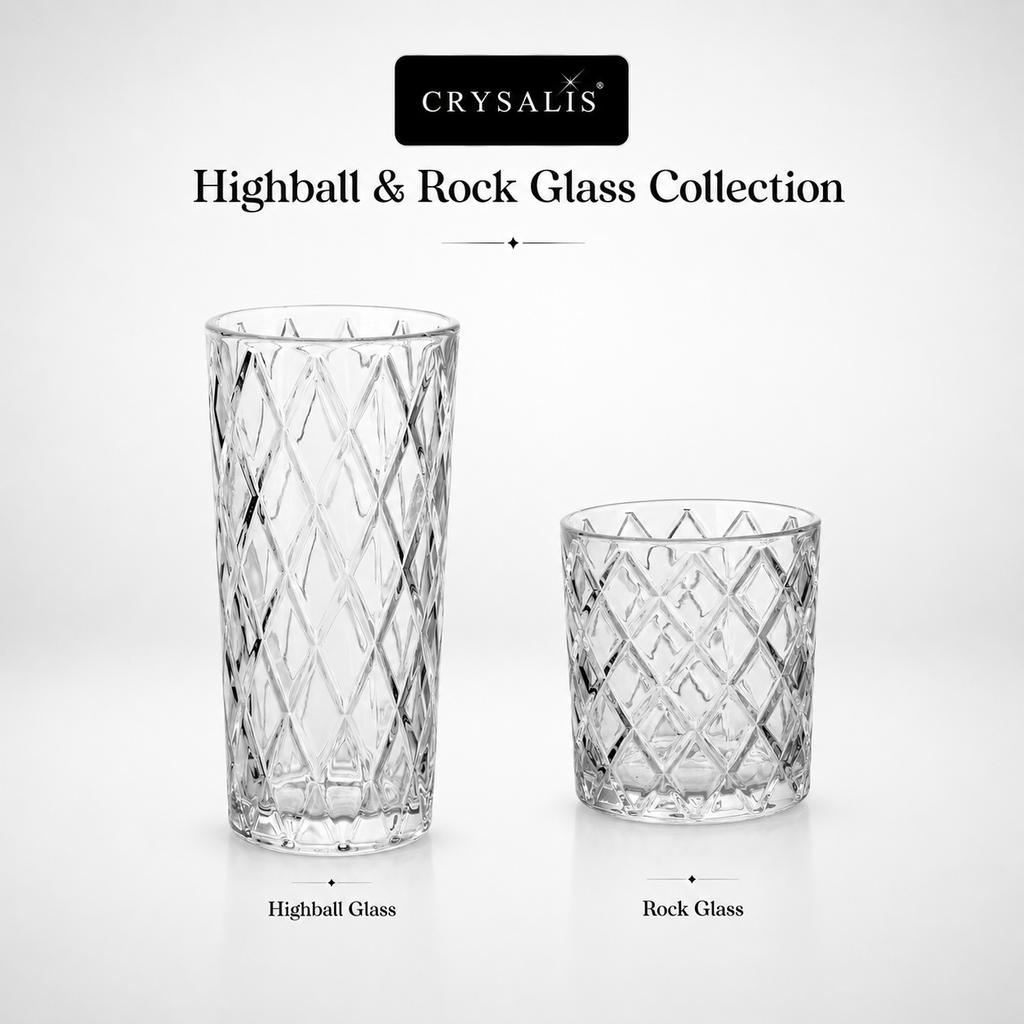 Crysalis Essence Glassware Collection Highball Rock Glass Soda-Lime Drinking Glass - Diamond Design