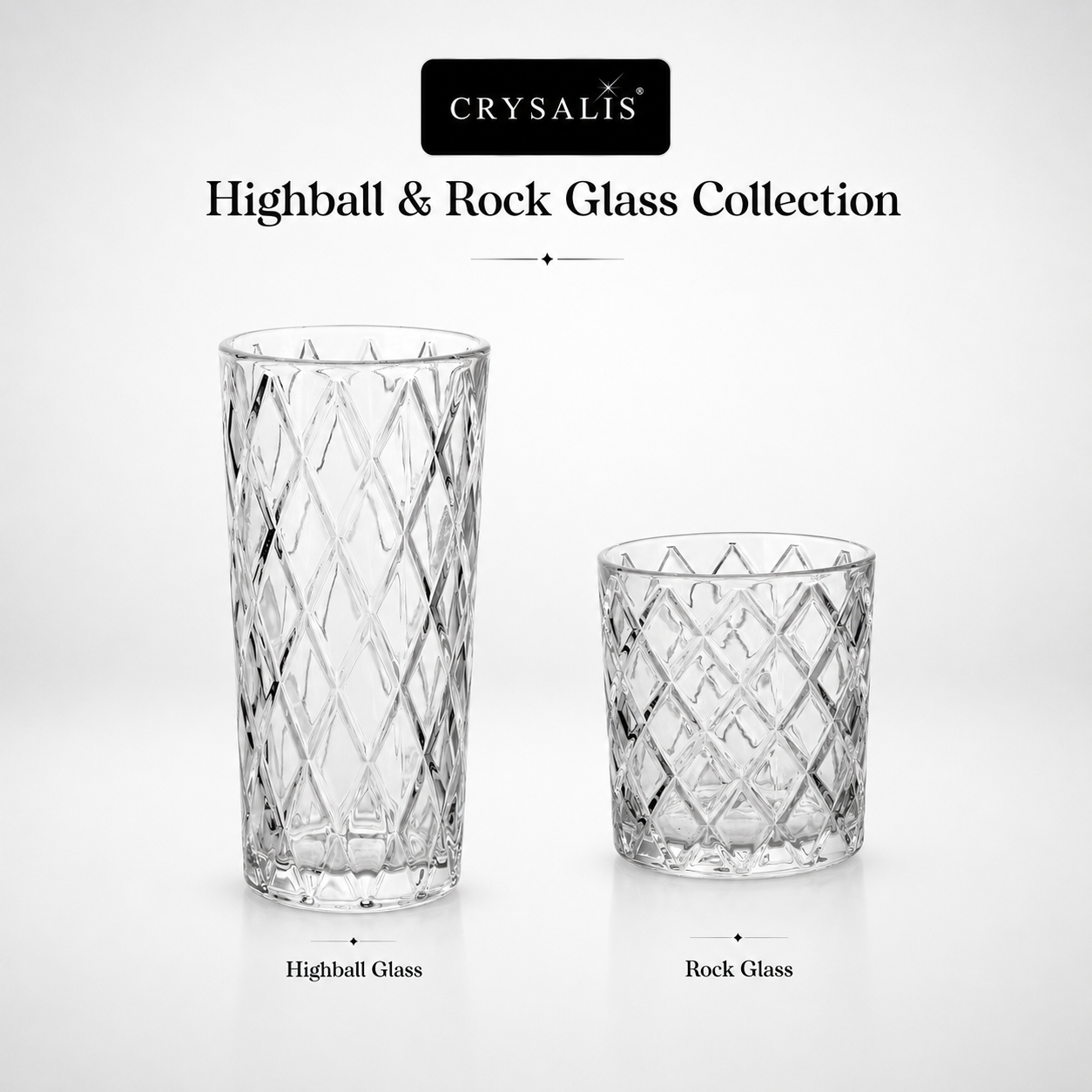 Crysalis Essence Glassware Collection Highball Rock Glass Soda-Lime Drinking Glass - Diamond Design