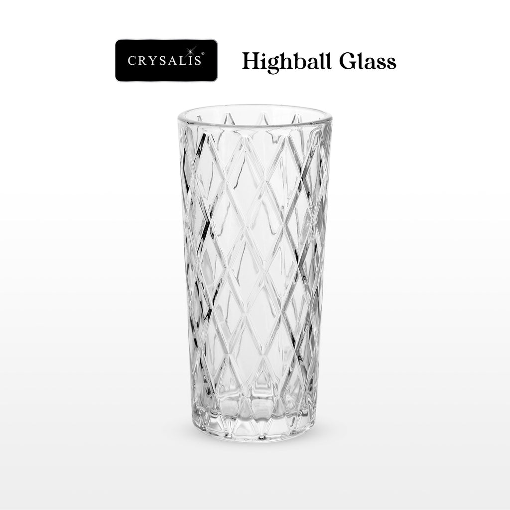 Crysalis Essence Glassware Collection Highball Rock Glass Soda-Lime Drinking Glass - Diamond Design