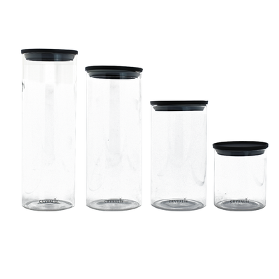 CRYSALIS Premium Glass Storage Jar [Set of 4] 1700 ml | 1300 ml | 950 ml | 650ml