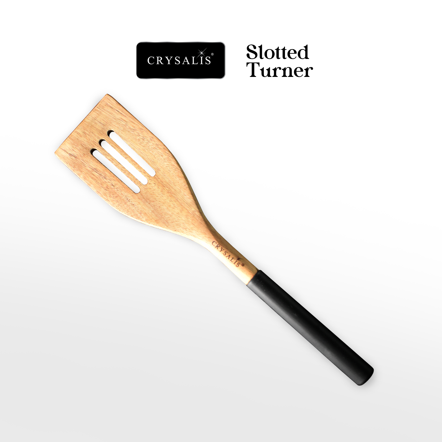 CRYSALIS PREMIUM Silicone Handle Wooden Spoon Turner - Acacia Wood