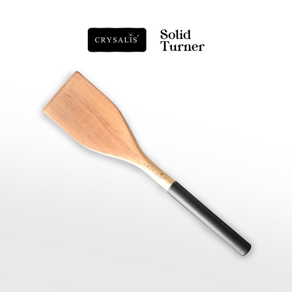 CRYSALIS PREMIUM Silicone Handle Wooden Spoon Turner - Acacia Wood