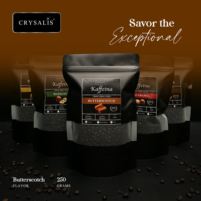 CRYSALIS PREMIUM KAFFEINA Coffee Beans 250g | 8.8oz Butterscotch | Caramel | Hazelnut | Macadamia | Mocha - Dark Coffee