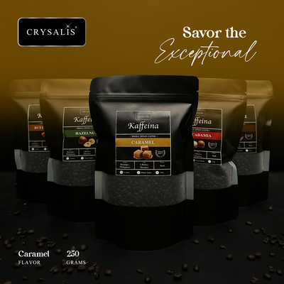 CRYSALIS PREMIUM KAFFEINA Coffee Beans 250g | 8.8oz Butterscotch | Caramel | Hazelnut | Macadamia | Mocha - Dark Coffee