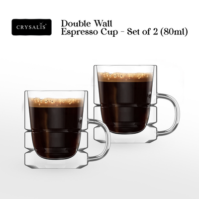 CRYSALIS Premium Double Wall Espresso Cup w/ Handle [Set of 2] 80ml | 2.7oz