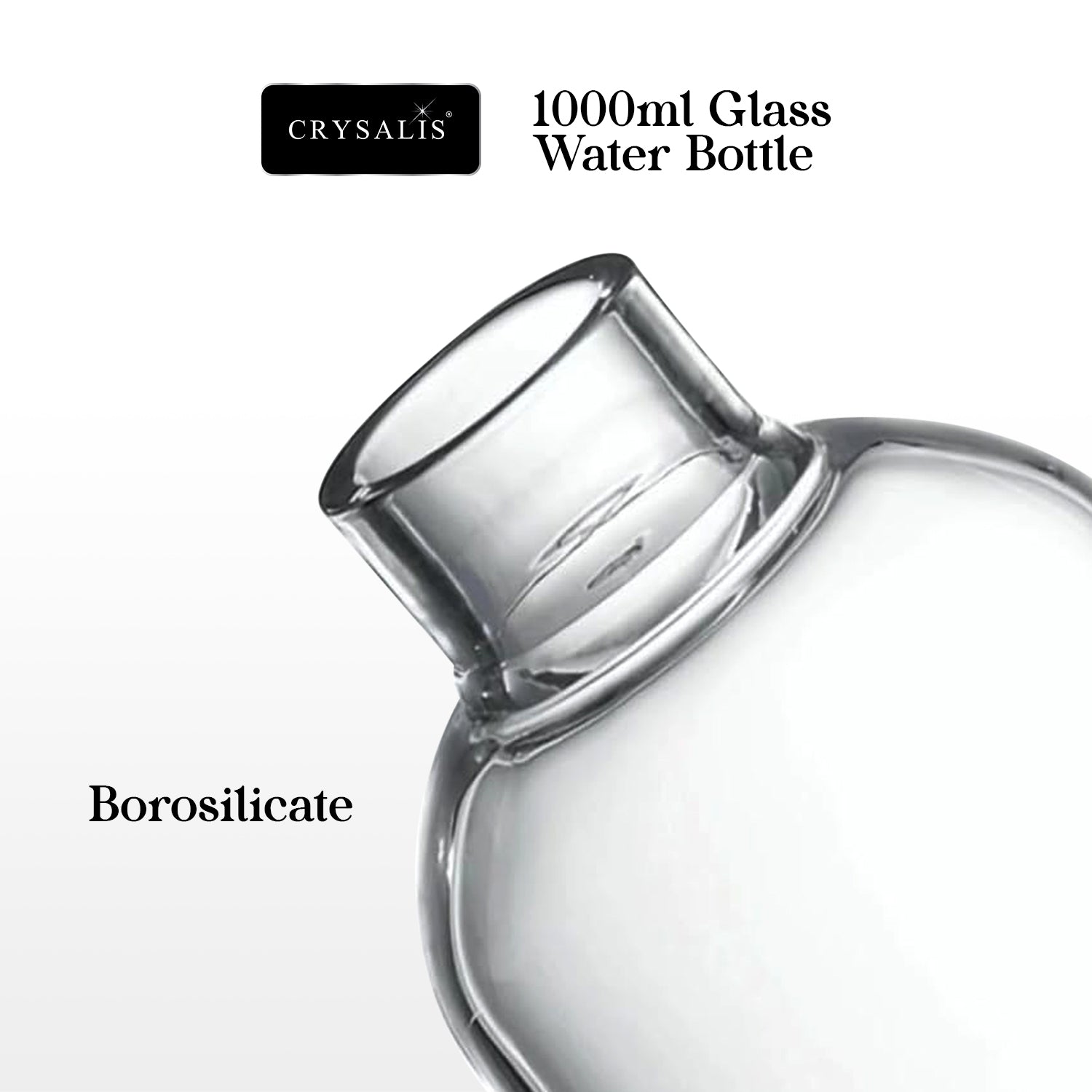 CRYSALI 1000ml Clear Glass Drinking Bottle – BPA-Free & Eco-Friendly