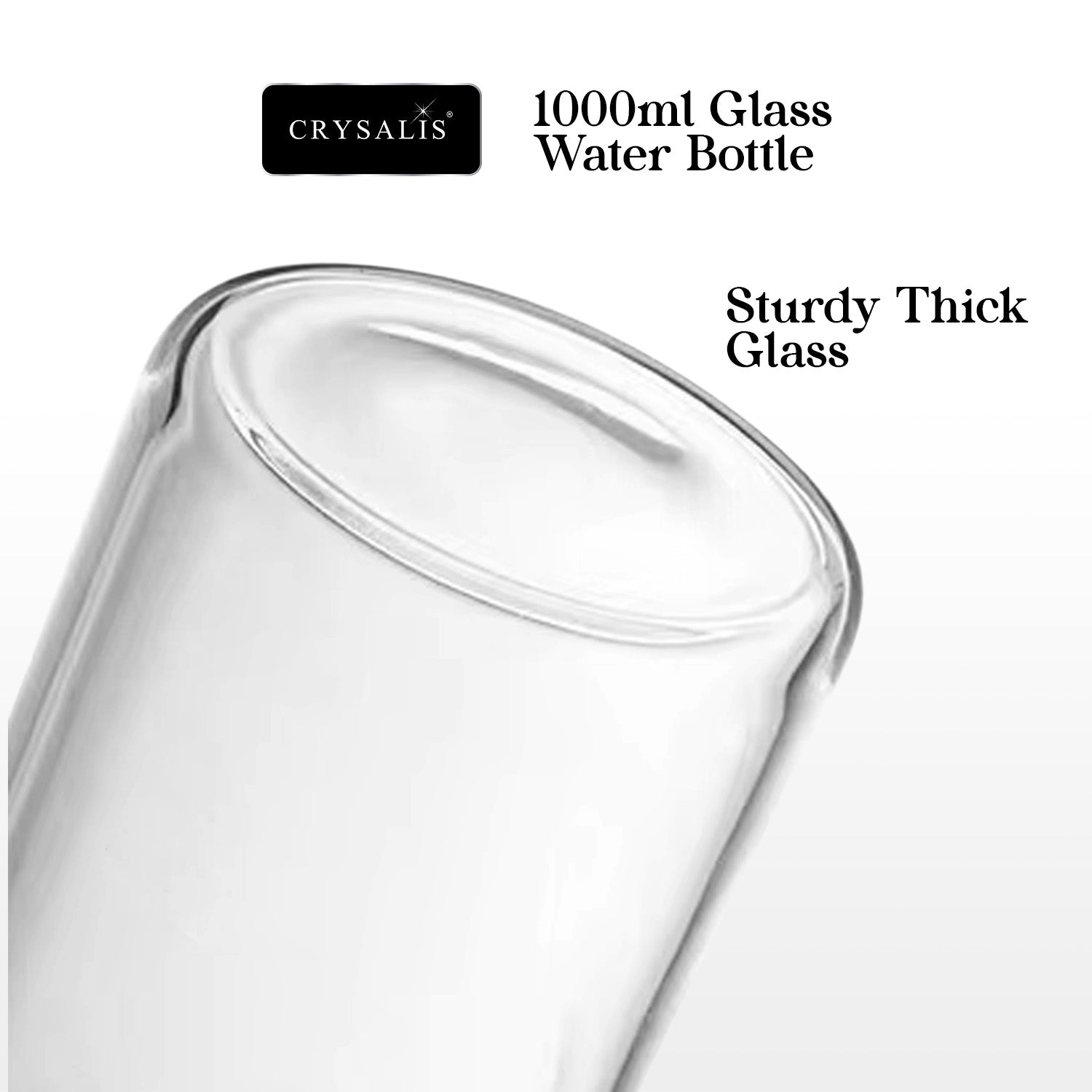 CRYSALI 1000ml Clear Glass Drinking Bottle – BPA-Free & Eco-Friendly