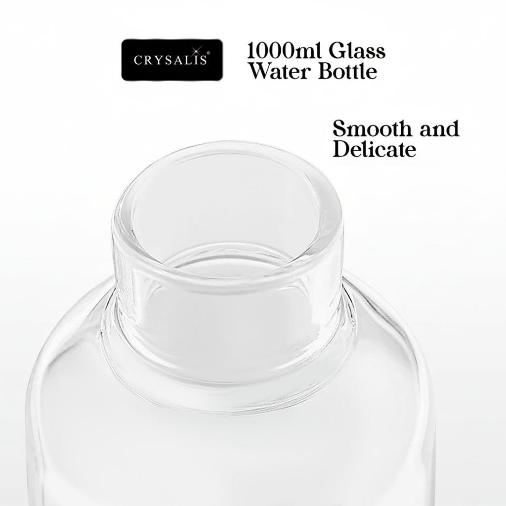 CRYSALIS 1000ml Clear Glass Drinking Bottle – BPA-Free & Eco-Friendly
