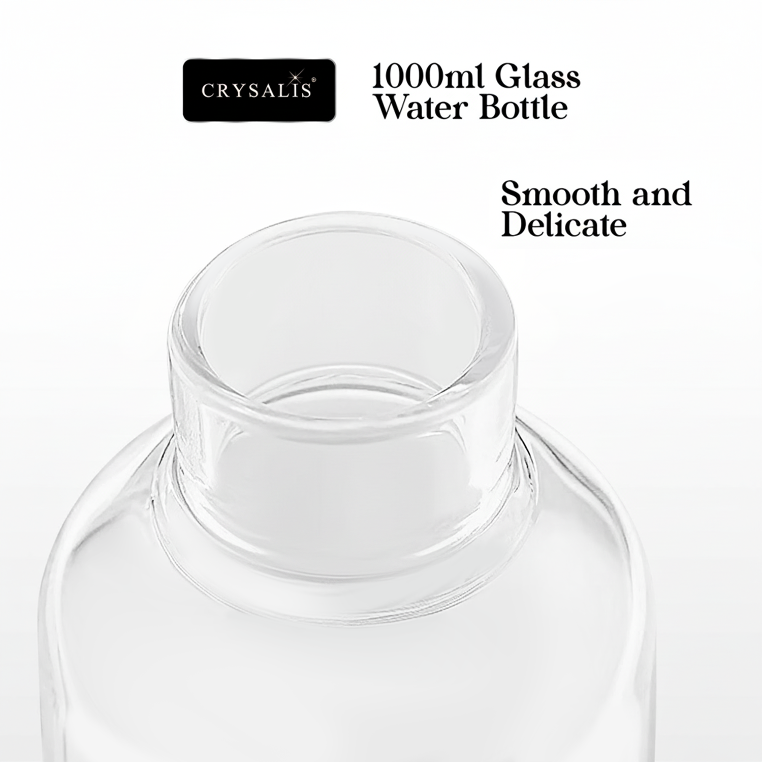 CRYSALIS 1000ml Clear Glass Drinking Bottle – BPA-Free & Eco-Friendly