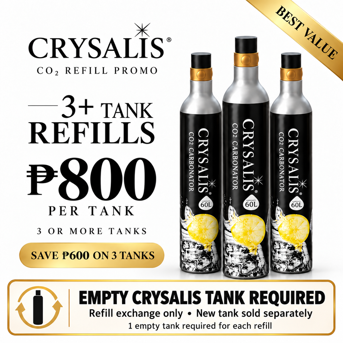 CRYSALIS Soda Maker Streaming Machine Set Carbonating Bottle - 1L | 33.8oz.