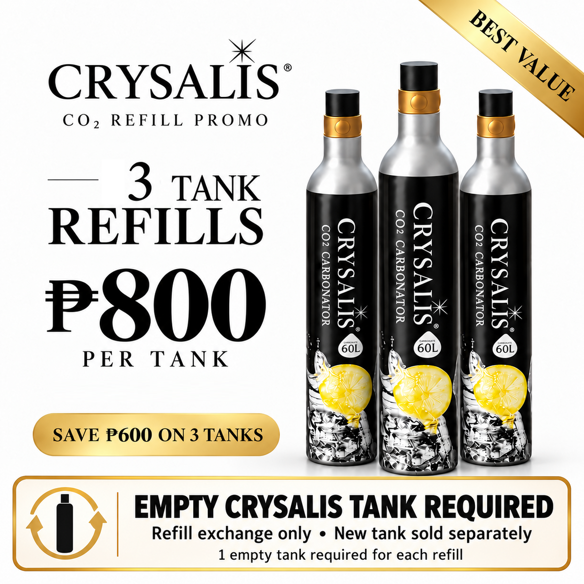 CRYSALIS Soda Maker Streaming Machine Set Carbonating Bottle - 1L | 33.8oz.