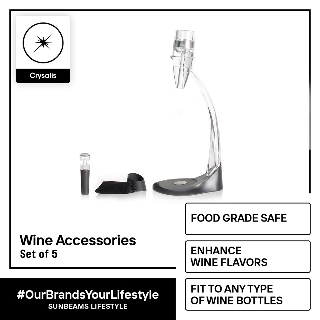 CRYSALIS Premium Wine Accessories Tools Set of 5 Modern Italian Design Amazing Gift Idea For Any Occasion!