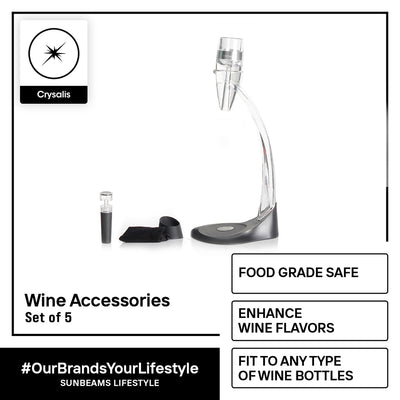 CRYSALIS Premium Wine Accessories Tools Set of 5 Modern Italian Design Amazing Gift Idea For Any Occasion!
