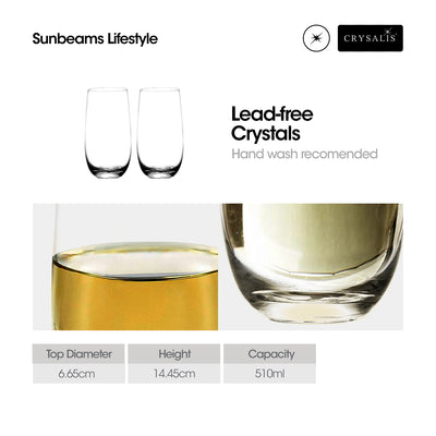 CRYSALIS Premium Long Drink Glass [Set of 2] Stemless Wine Glass 510ml