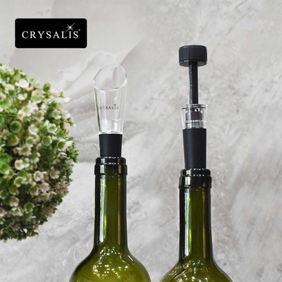 CRYSALIS Vacuum Wine Stopper +  Wine Pourer [Set of 2] Wine Accessories Modern Italian Design Amazing Gift Idea For Any Occasion!