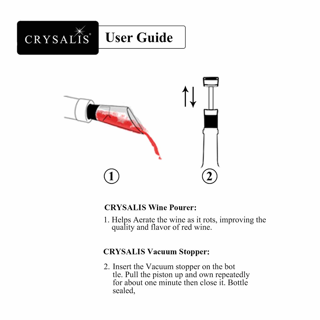 CRYSALIS Vacuum Wine Stopper +  Wine Pourer [Set of 2] Wine Accessories Modern Italian Design Amazing Gift Idea For Any Occasion!
