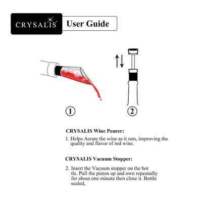 CRYSALIS Vacuum Wine Stopper +  Wine Pourer [Set of 2] Wine Accessories Modern Italian Design Amazing Gift Idea For Any Occasion!