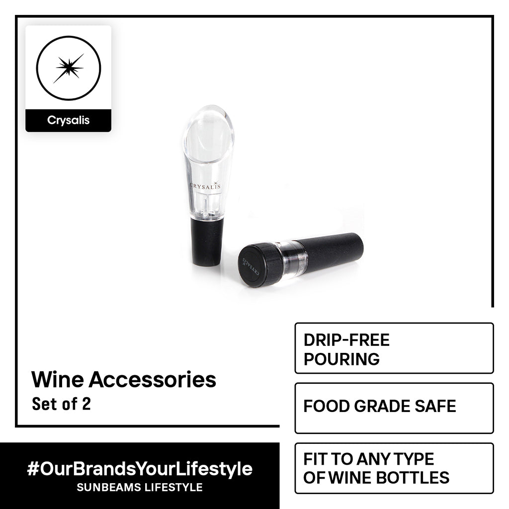 CRYSALIS Vacuum Wine Stopper +  Wine Pourer [Set of 2] Wine Accessories Modern Italian Design Amazing Gift Idea For Any Occasion!