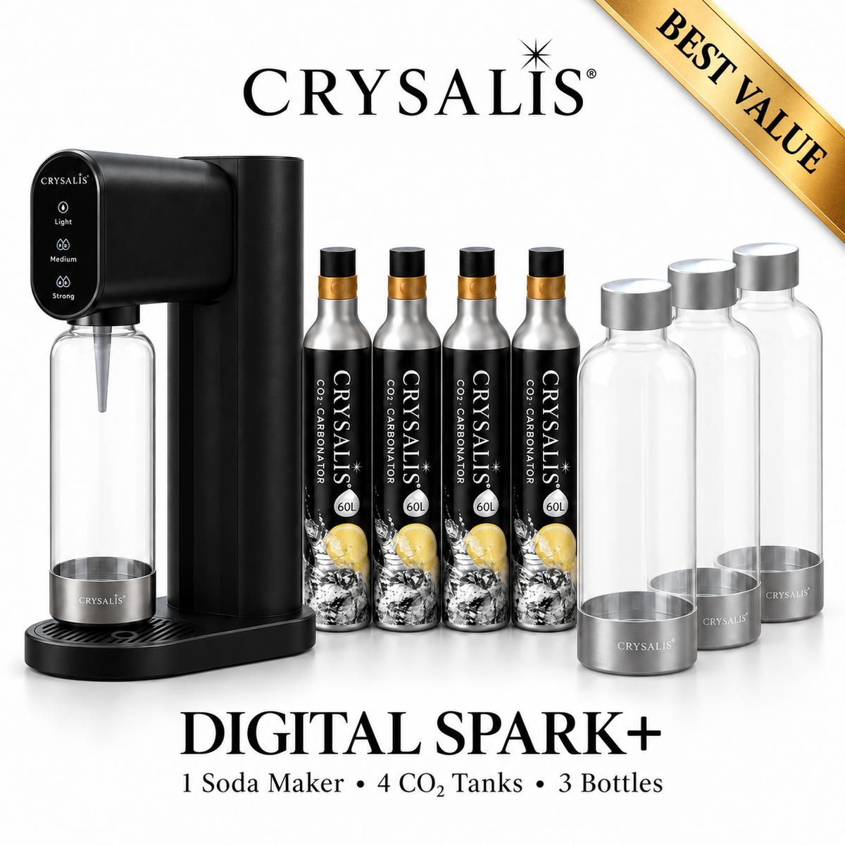 CRYSALIS Soda Maker Streaming Machine Set Carbonating Bottle - 1L | 33.8oz.